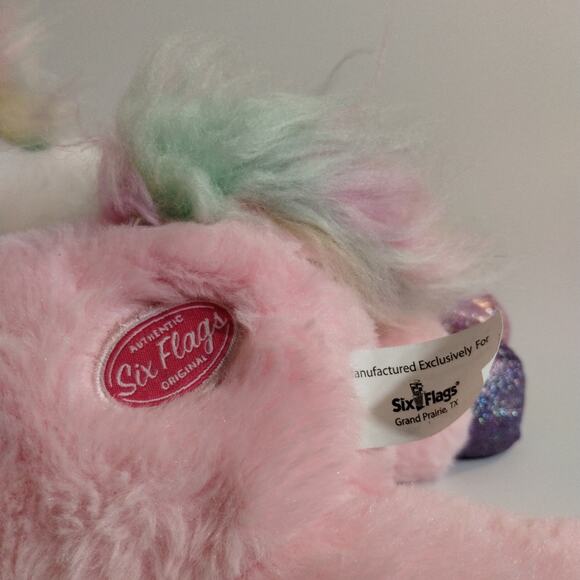 Six Flags Exclusive Unicorns Pink Purple Hooves Rainbow Mane Flat Lay Plush 2ct - Picture 5 of 9